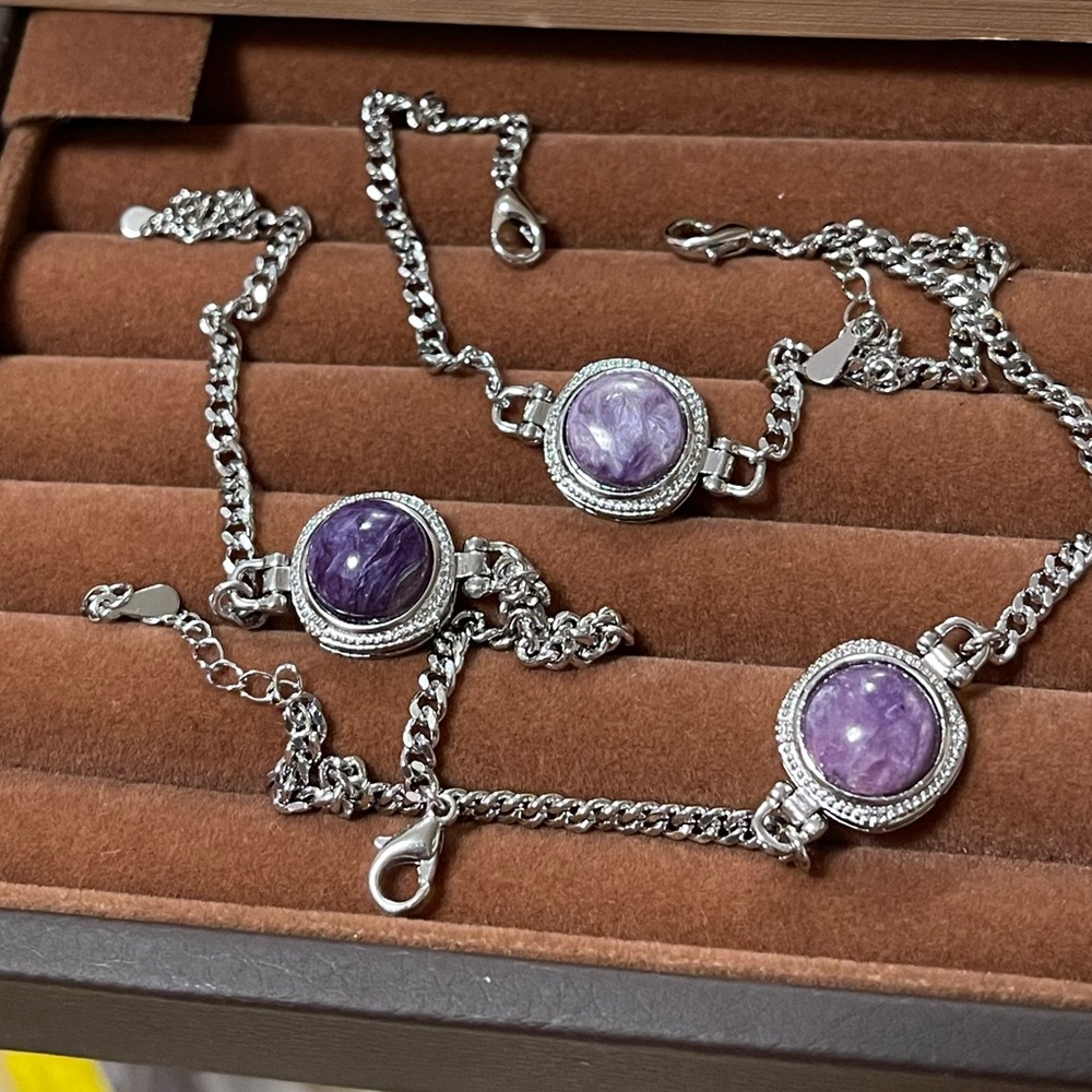 charoite stone bracelet with silver plated